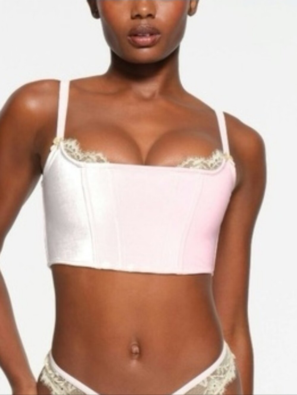 SKIMS NWT Velvet Lace Cropped Corset Size SMALL Cherry Blossom RARE!!